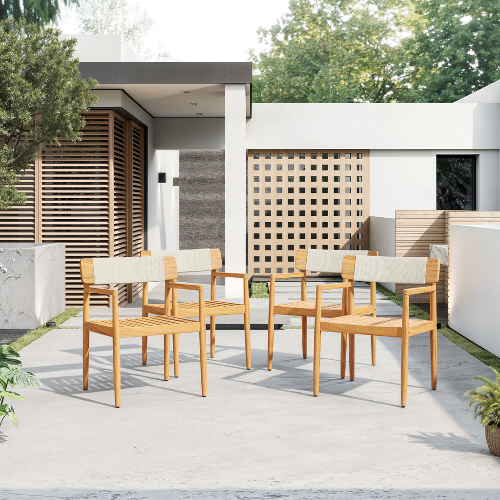 Creative Braided Acacia Wood Outdoor Dining Table and Chairs