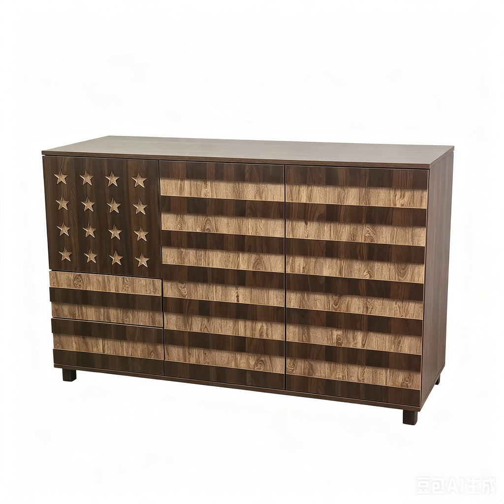 55-Inch Two-Tone Wood Sideboard Buffet Cabinet, Star-Cutout Design, Natural Walnut