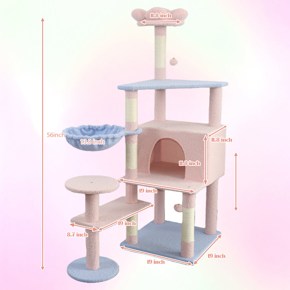 Flower Cat Tree with Large Condo, 56-Inch Tall, Pink