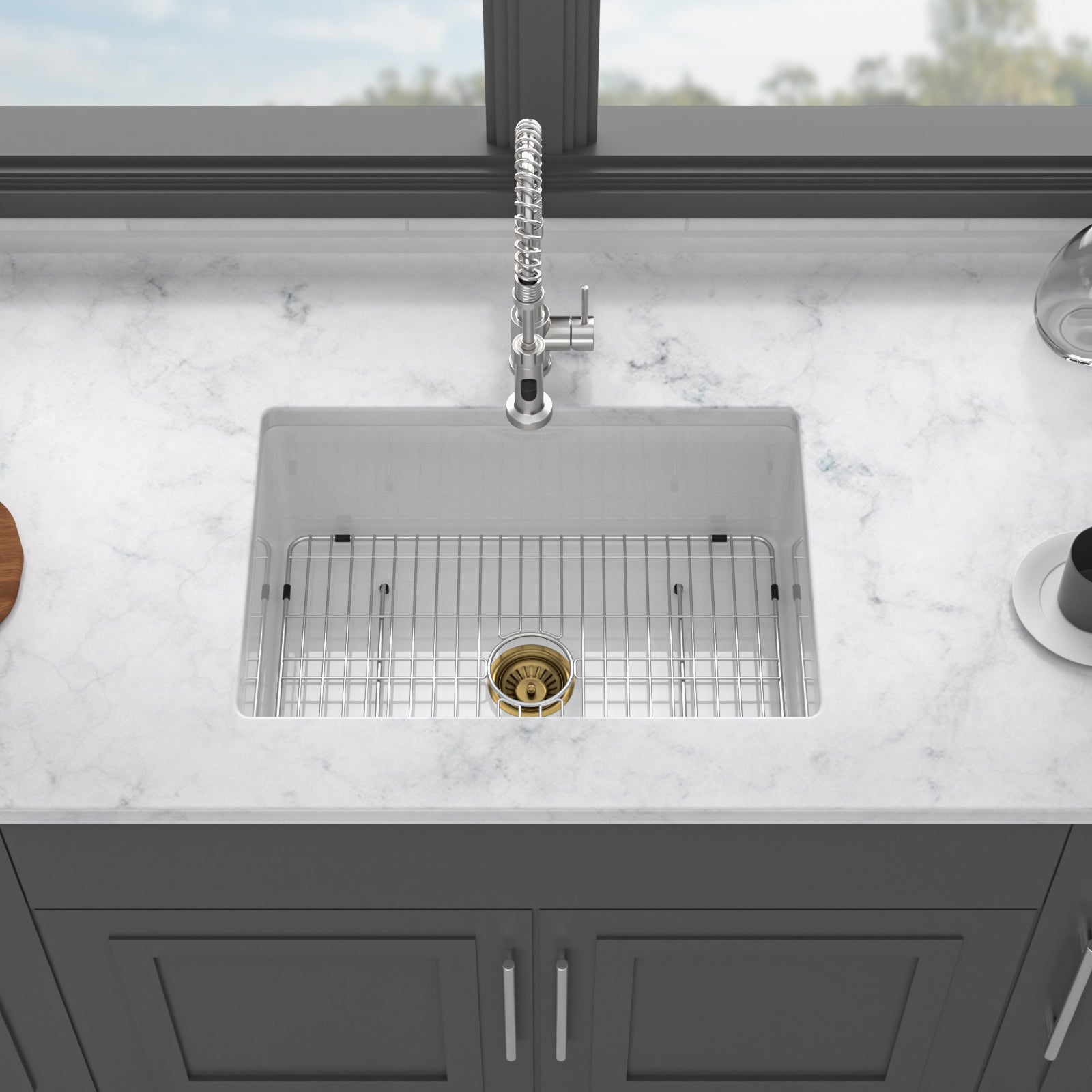 27"x19"x10" Undermount Single Bowl Fireclay Kitchen Sink
