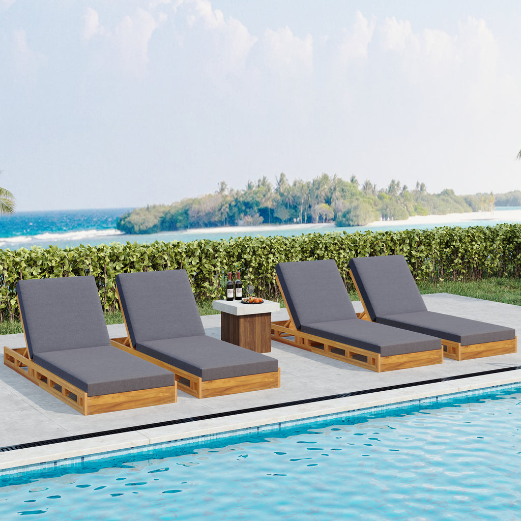 Lounge Chaise Set, Acacia Wood with Water-Resistant Lounge Cushions