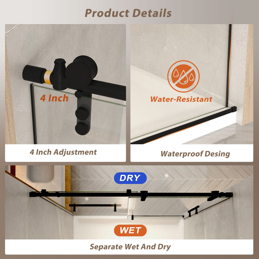 Frameless Sliding Shower Door - 44-48" x 76" H