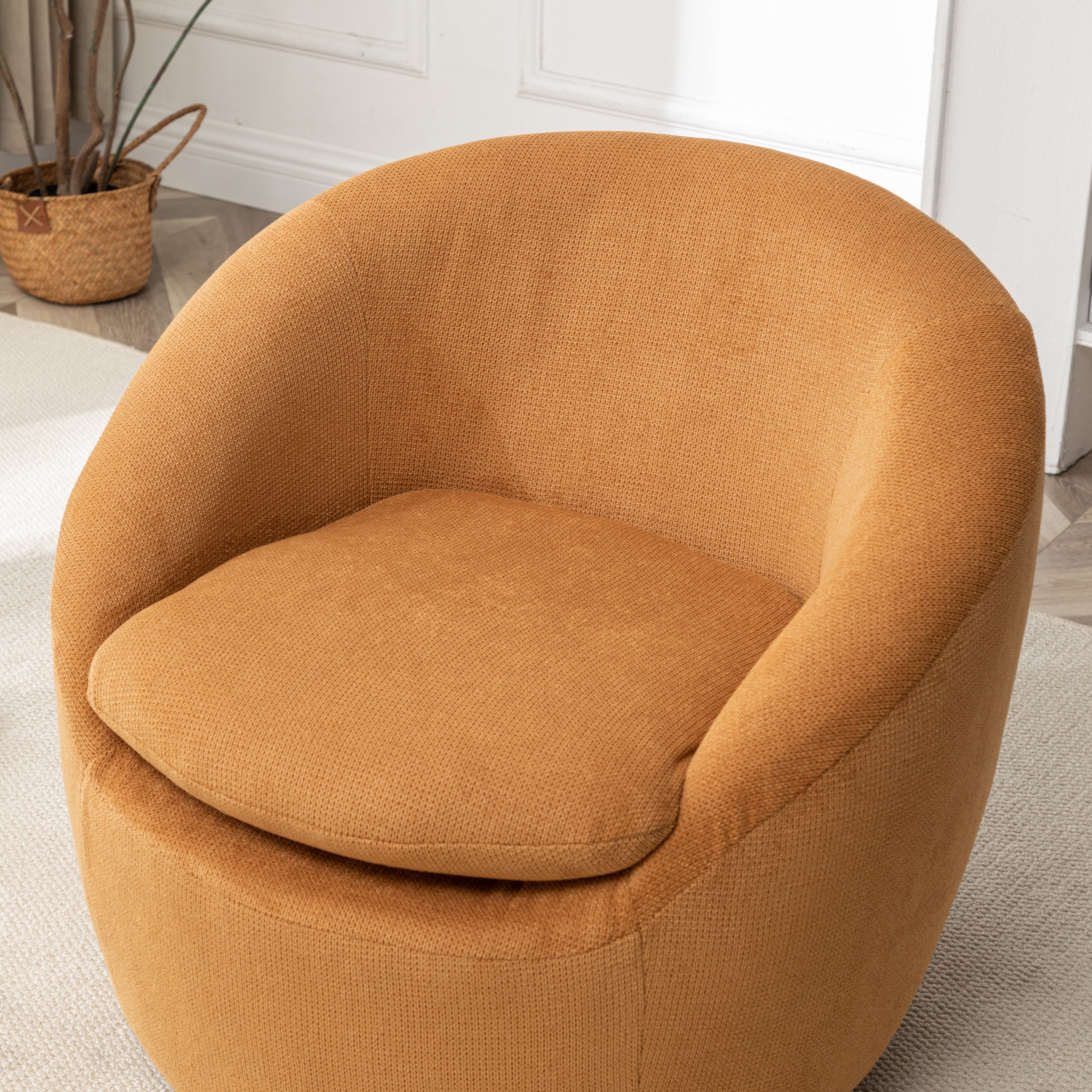 Winnie Modern Teddy Fabric Barrel Chair, 360° Swivel