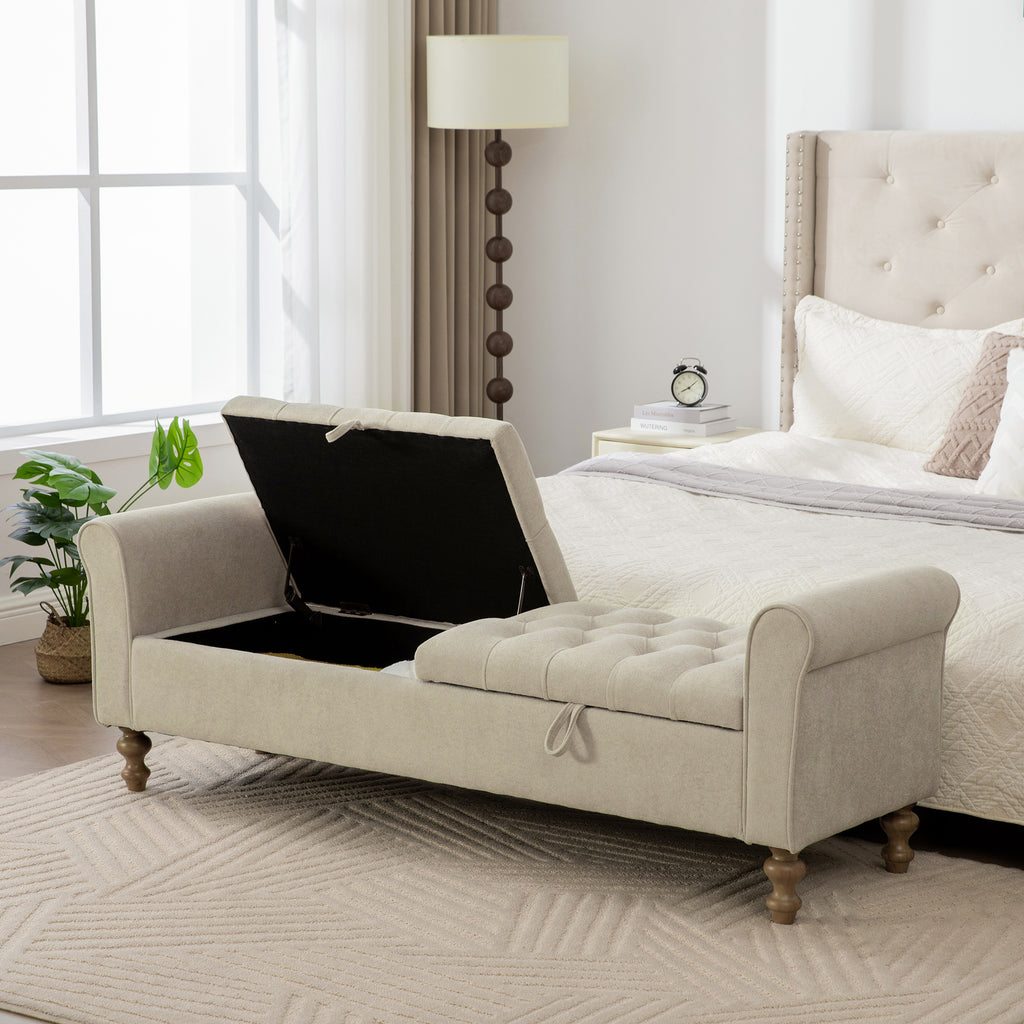 65.75" Wide Modern Upholstered Storage Bench With Double Lids