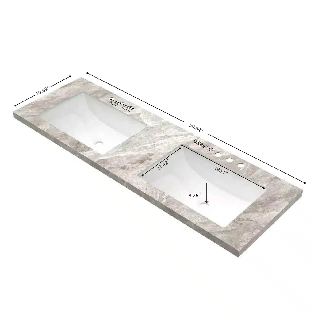60'' Elio Bathroom Undermount Ceramic Sinks and Vanities