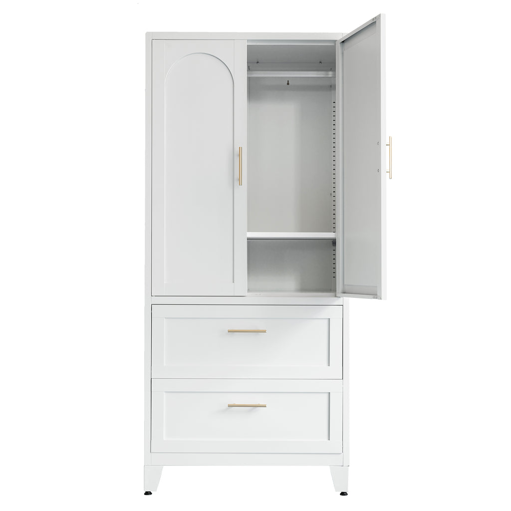 71" Tall Metal Wardrobe Cabinet with 2 Drawers and Hanging Rod