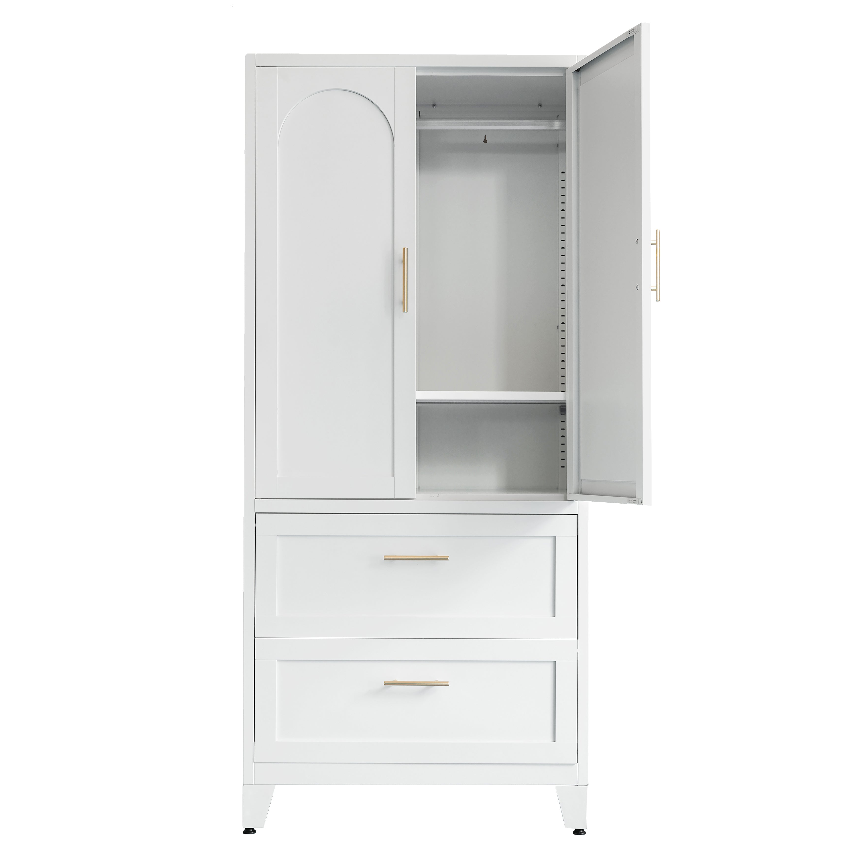 71" Tall Metal Wardrobe Cabinet with 2 Drawers and Hanging Rod
