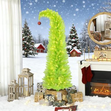 72-Inch Whimsical Christmas Tree, Pencil Shape, Prelit with 230 LED Lights, Green