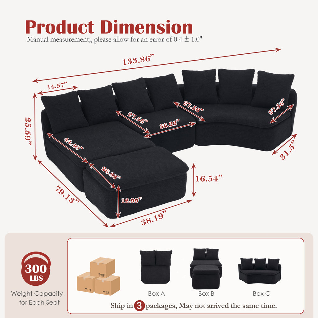 133" Modular U-Shaped Sectional Compression Sofa
