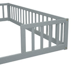 Double Twin Floor Bed with Fence, Guardrails, without Door