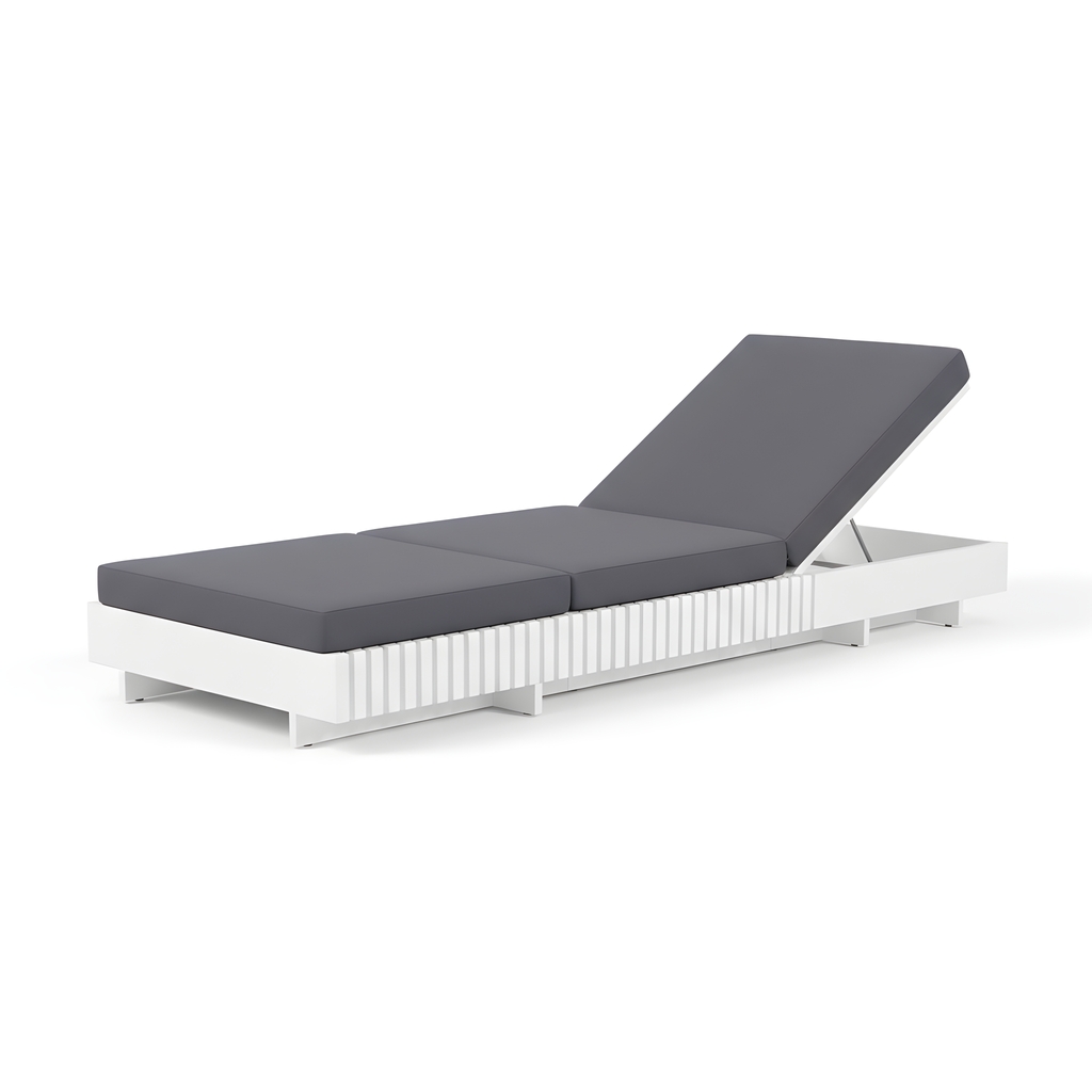 White Acacia Solid Wood Outdoor Chaise Lounge with Dark Cushions