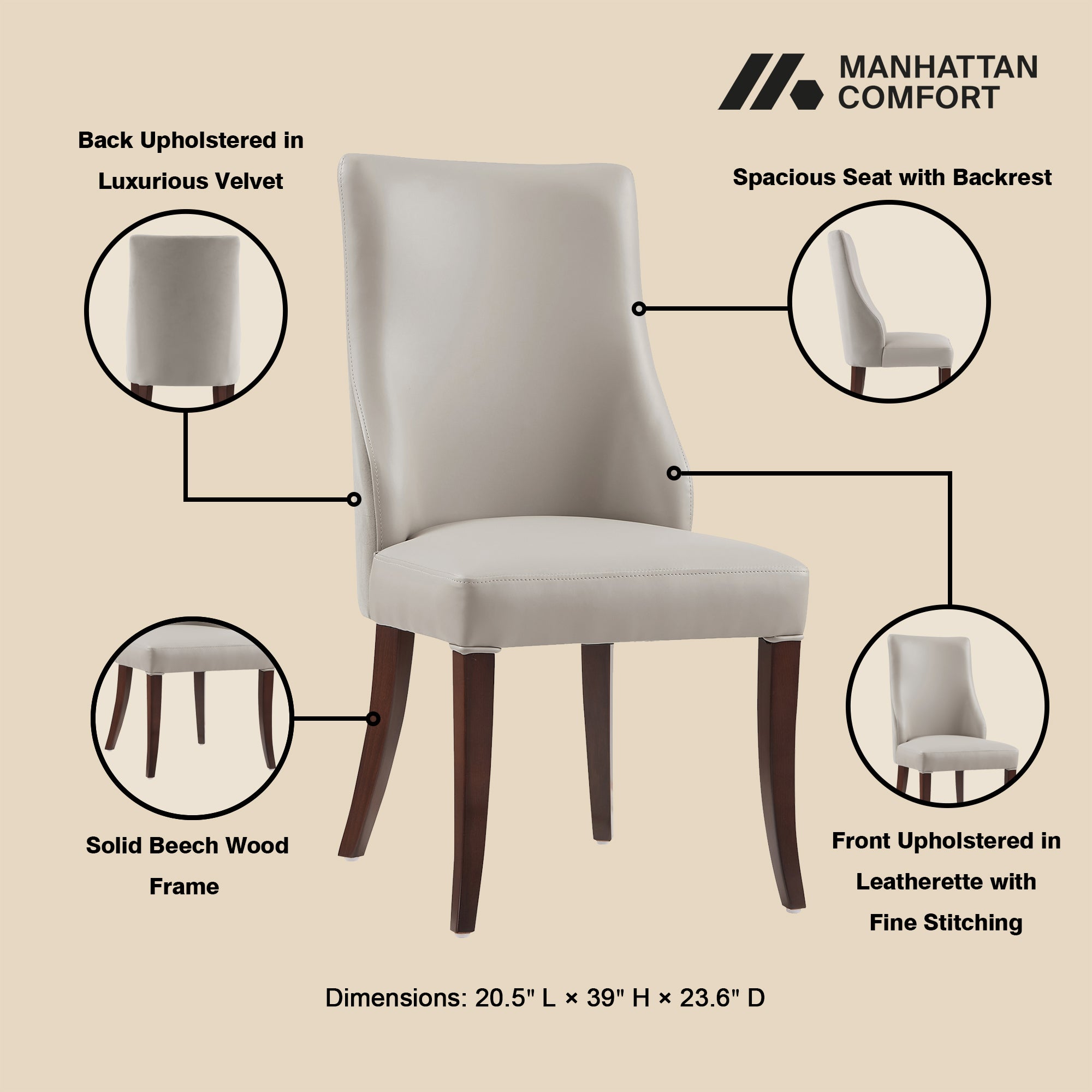 Connie Wood Vegan Leather and Velvet Dining Chair