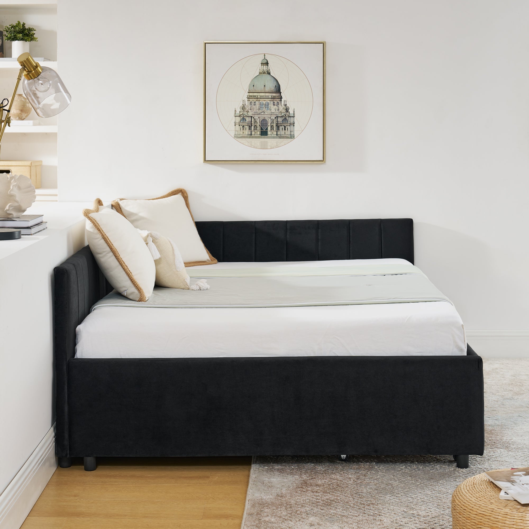 Full Size Upholstered Tufted Bed Frame with Two Drawers