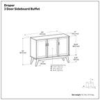 Draper Mid Century 3 Door Sideboard Buffet