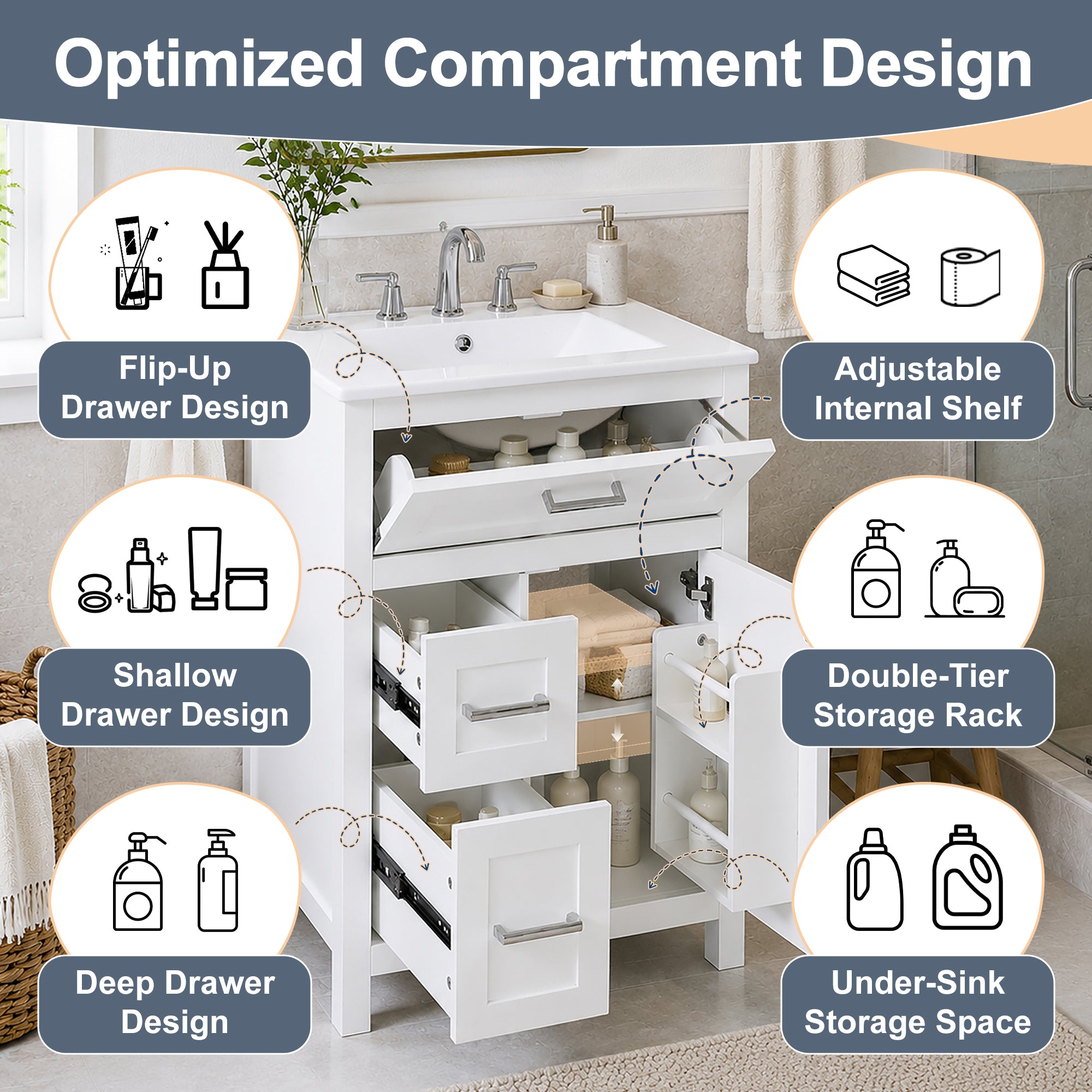 24 Inch Bathroom Vanity with Ceramic Sink