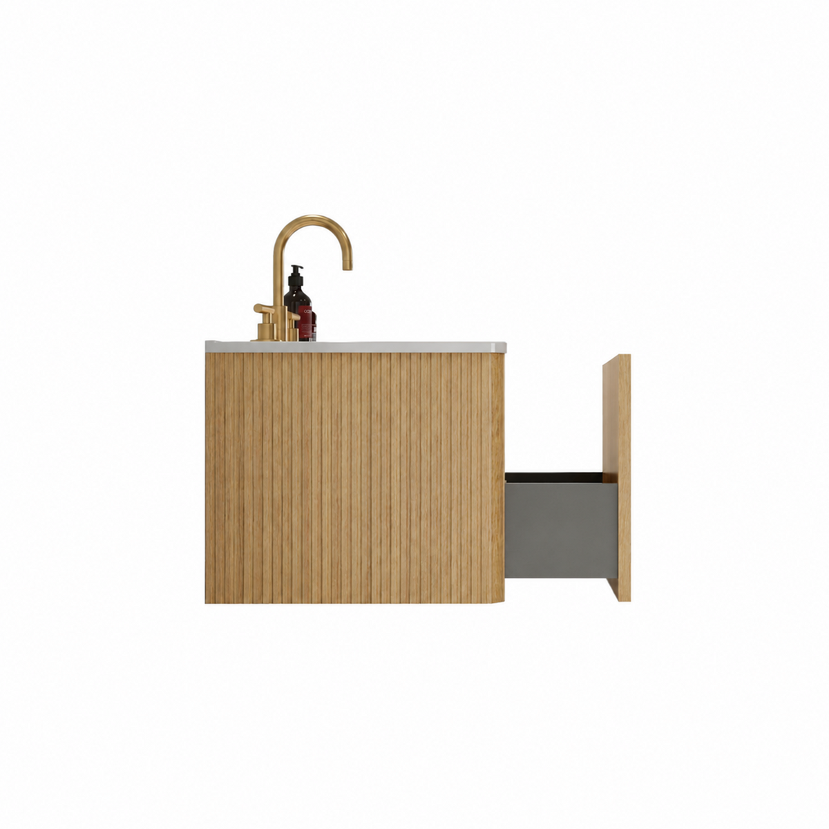Etna 30-Inch Striped Light Oak Bathroom Vanity with Carrara White Ceramic Sink