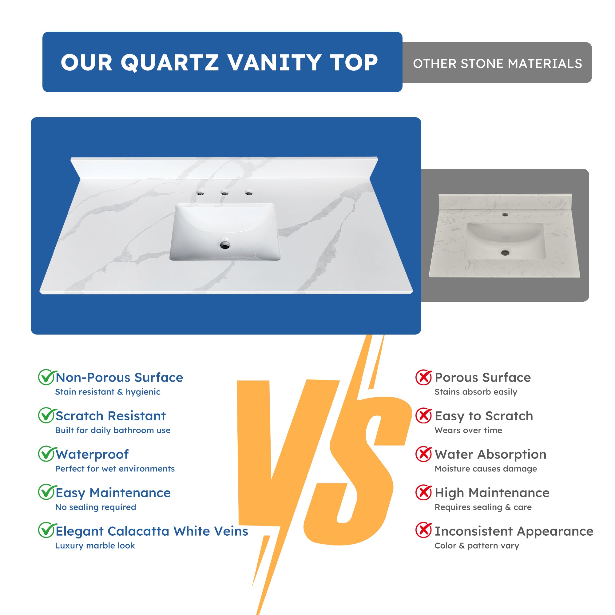 49-Inch Quartz Bathroom Vanity Top with Undermount Sink