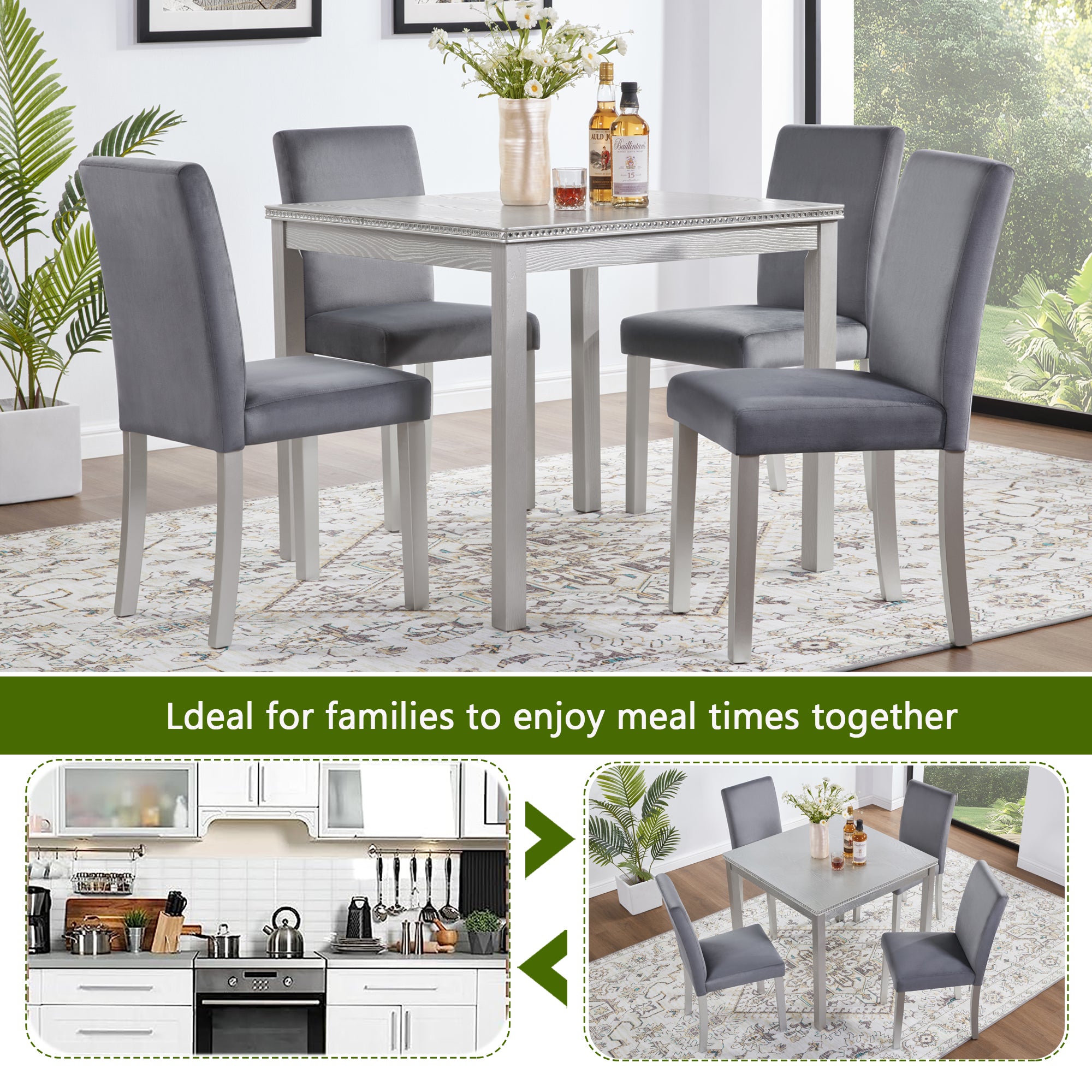5 Piece Wooden Dining Table Set
