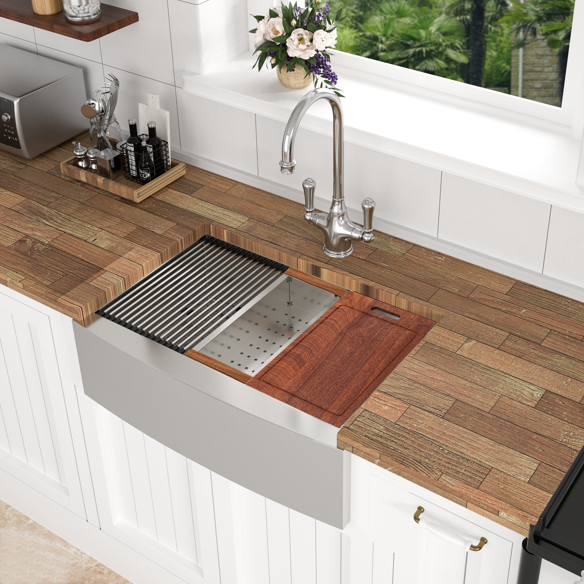 30 Farmhouse Sink Workstation - Stainless Steel Kitchen Sink