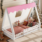 Twin Size House Floor Bed with Tent and Light