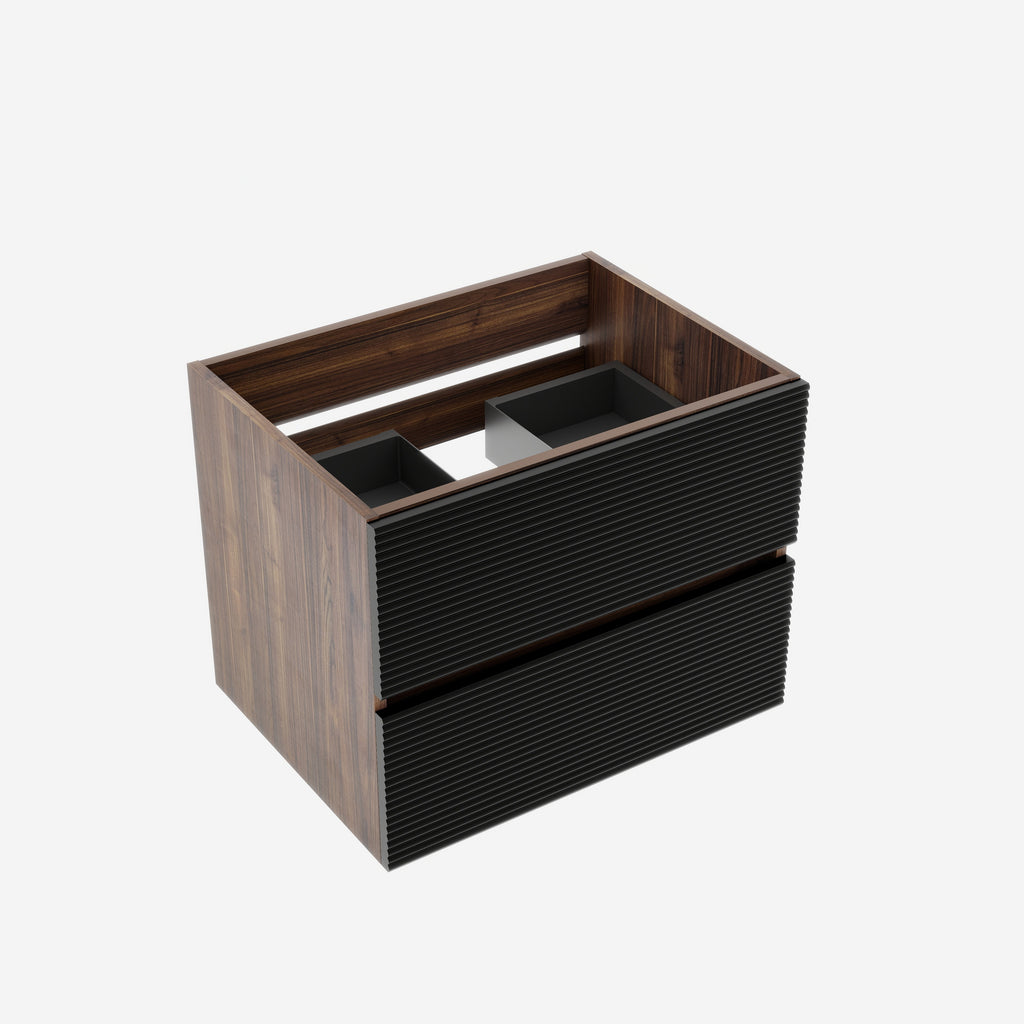 24-Inch Wall-Mounted Bathroom Vanity with Double Soft-Close Drawers, Walnut and Black