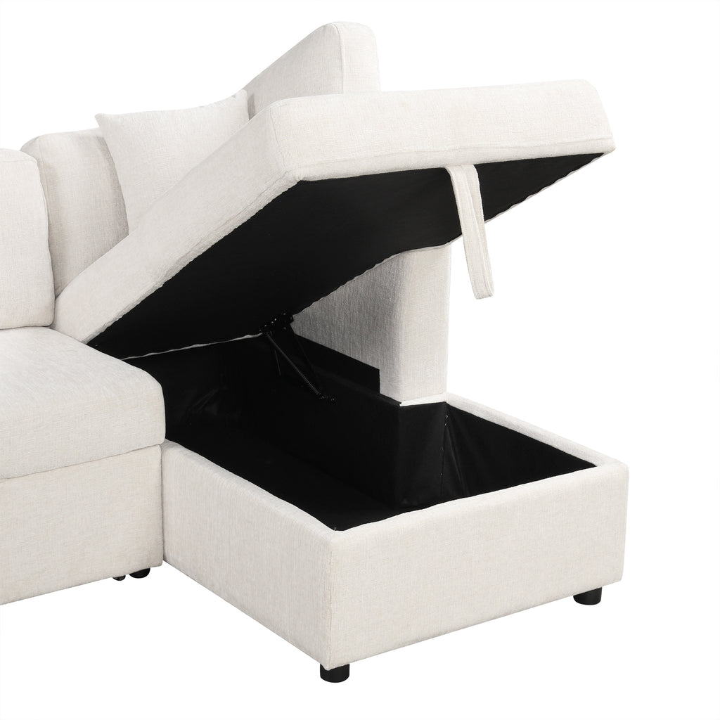 108.6" U-Shaped Sectional Sofa Pull-Out Bed with USB Ports