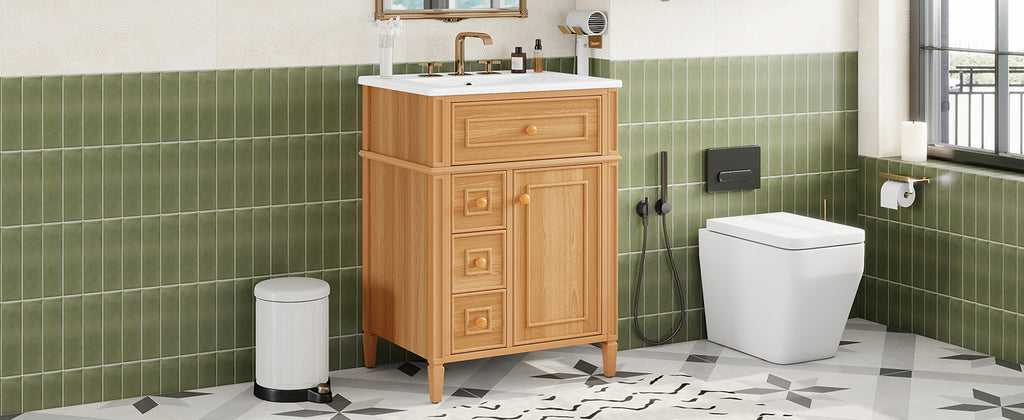 24" Bathroom Vanity with Sink and Elegant Wood Handles