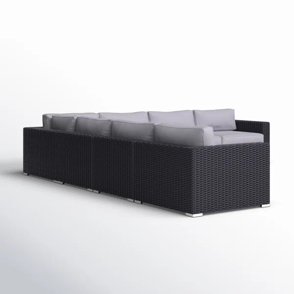 Fully Assembled 122'' Wide Outdoor Wicker Patio Sectional with Cushions