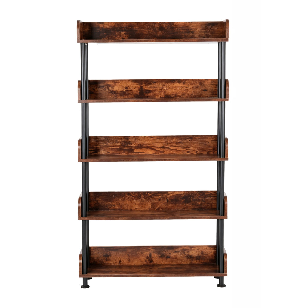 5-Tier Industrial Bookshelf - Open Rustic
