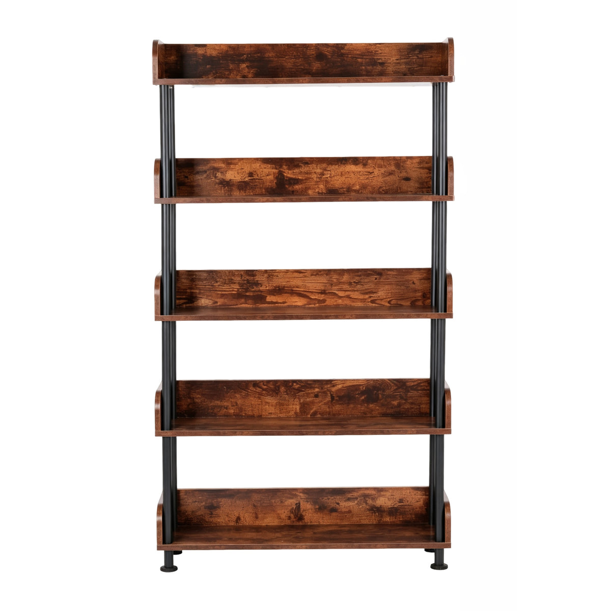 5-Tier Industrial Bookshelf - Open Rustic