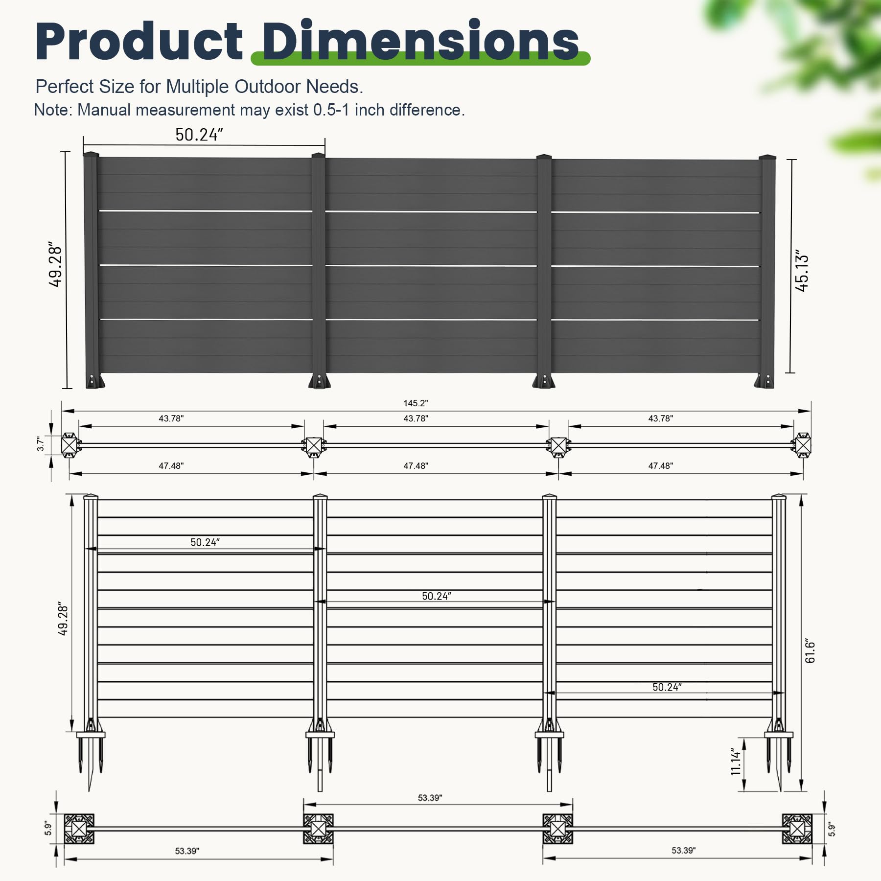 50" W x 49" H Outdoor Privacy Screen