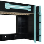 Full Size Wood Loft Bed with Desk, Multi-Storage Shelves and RGB Light, Cloud