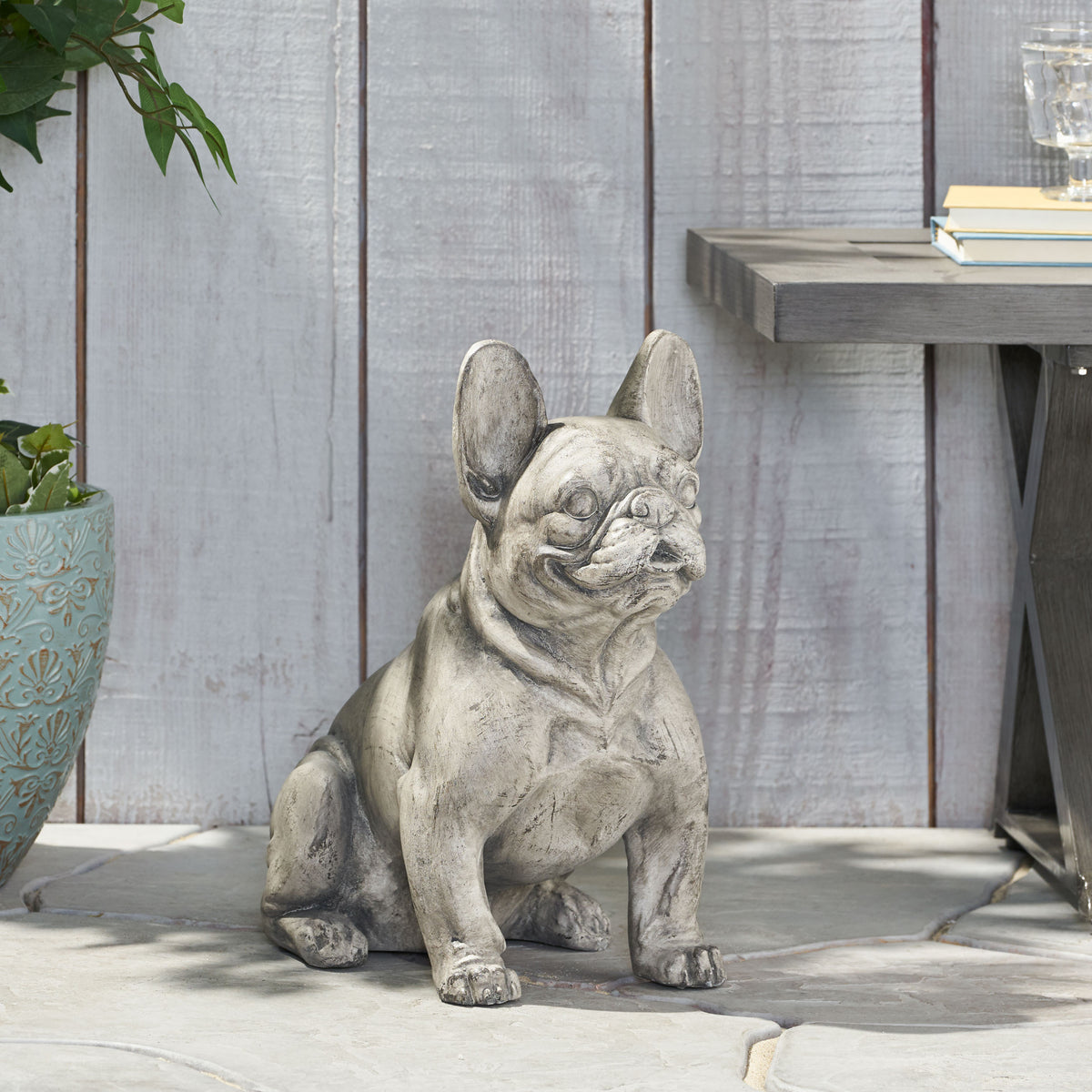 Dog Garden Sculpture, Outdoor French Bulldog Garden Statue