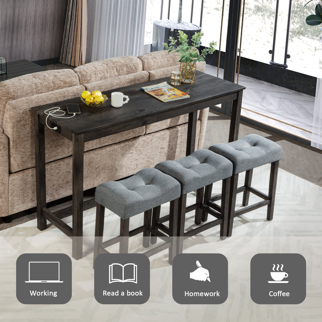 4 Piece Bar Table Set with Power Outlet