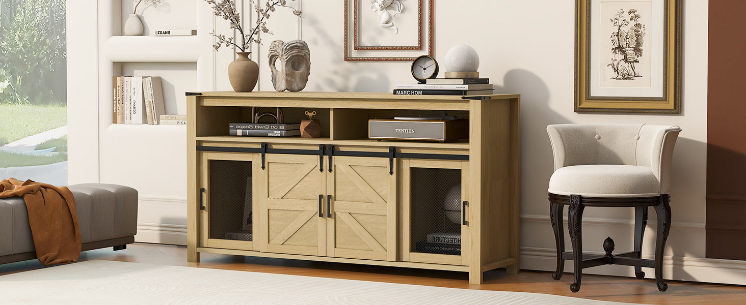 U_STYLE 59.3'' Sideboard with Sliding Barn Door and Mesh Panels