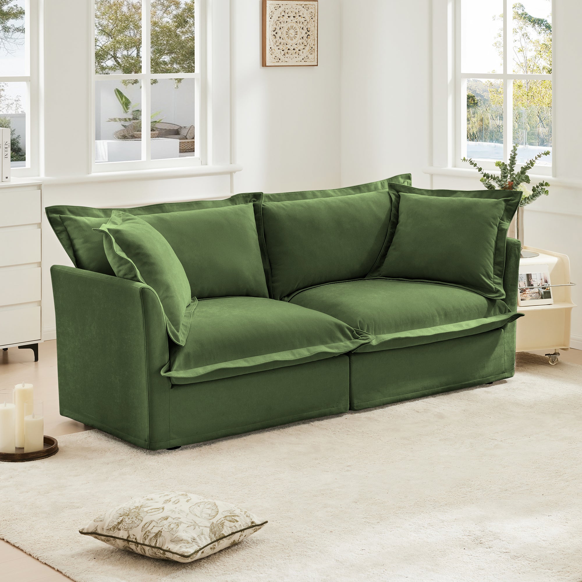 Modern Slipcovered 2-Seat Sofa Couches for Living Room