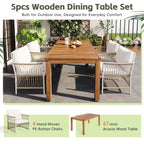 TOPMAX Patio 5pcs Wooden Dining Table Set