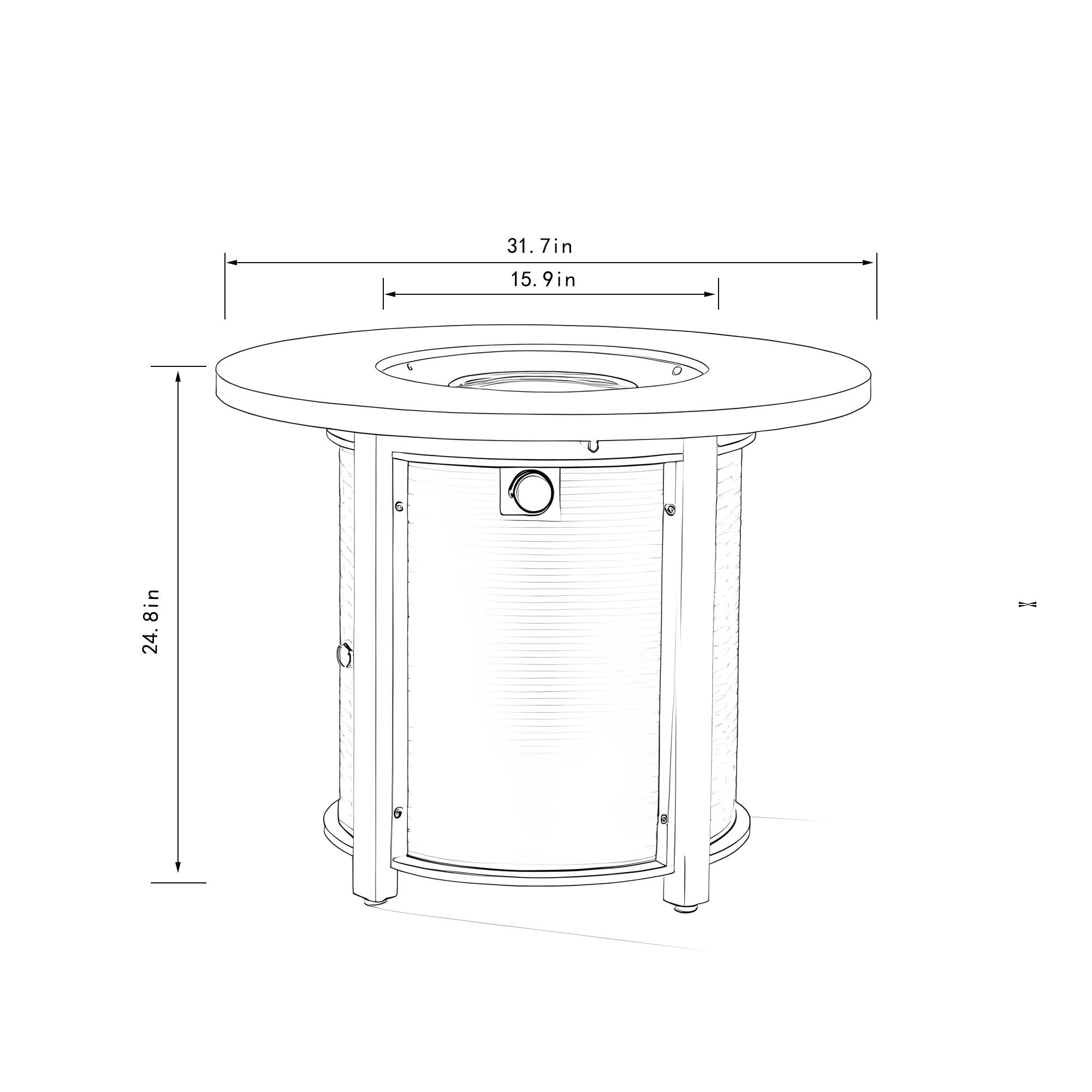 32" Propane Gas Fire Pit Table, 50000 BTU - Black Steel