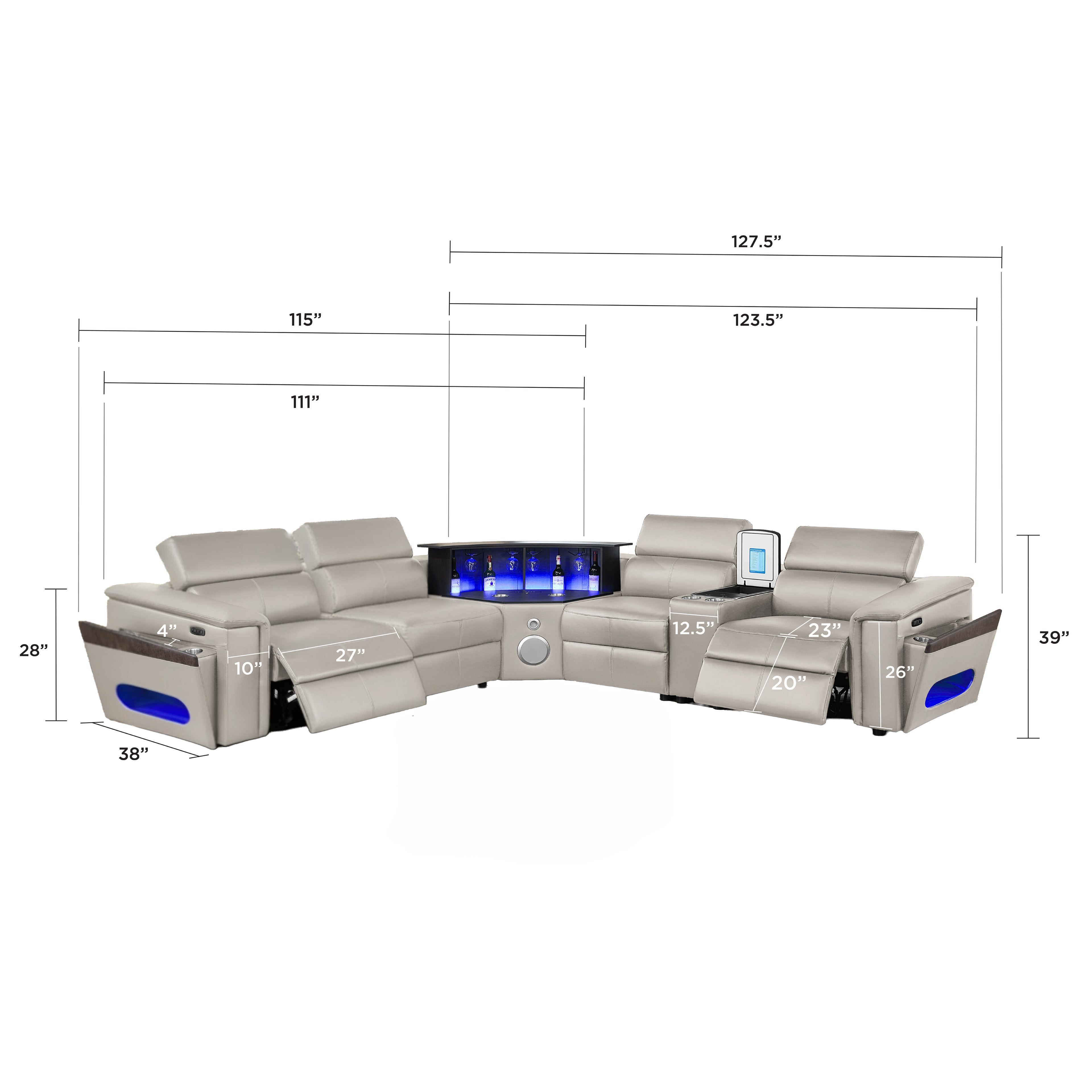 Nova Modern Style Sectional with Console and Bluetooth Speaker