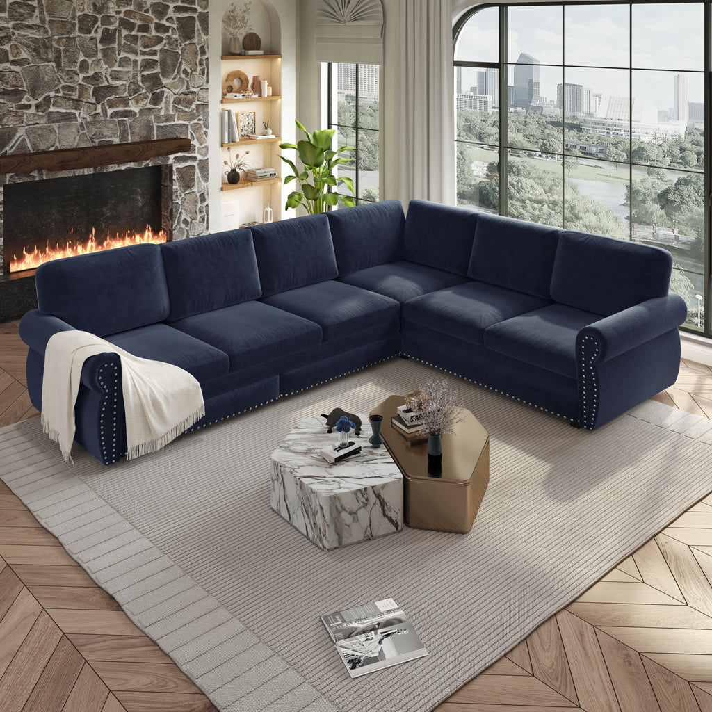 118" L-Shaped Sofa Couch with Pull-Out Bed