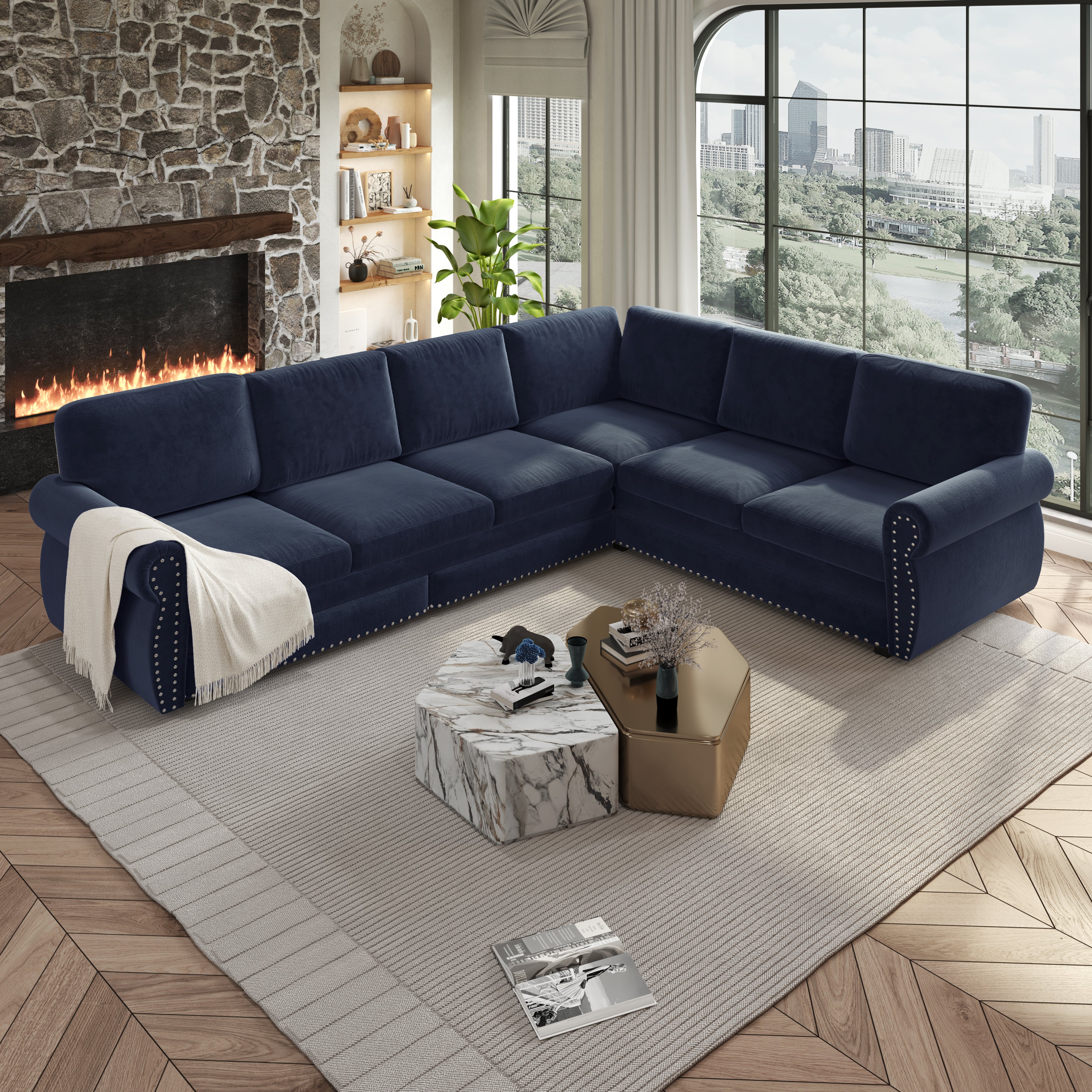 118" L-Shaped Sofa Couch with Pull-Out Bed