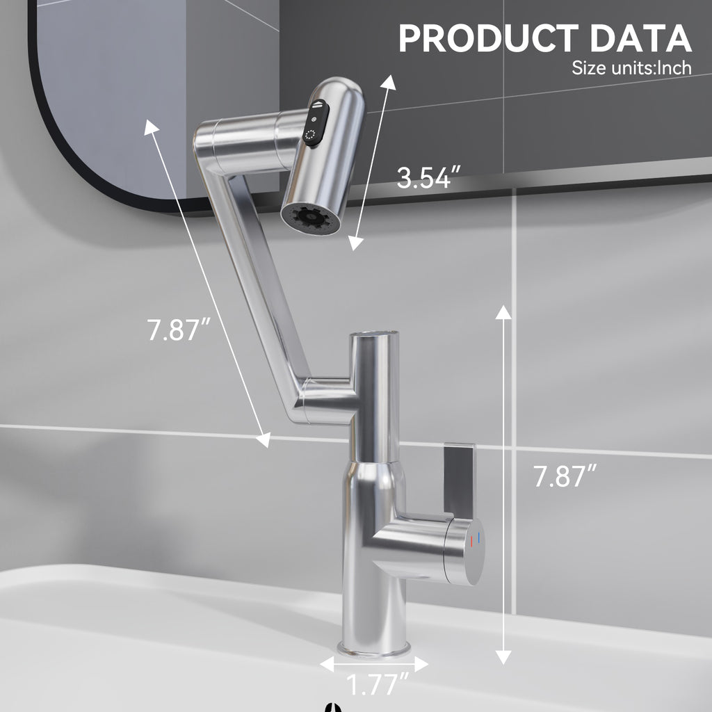 Chrome Bathroom Sink Faucet with Spray Function