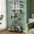 Glass Display Cabinet with 5-Shelf Double Doors and Lock