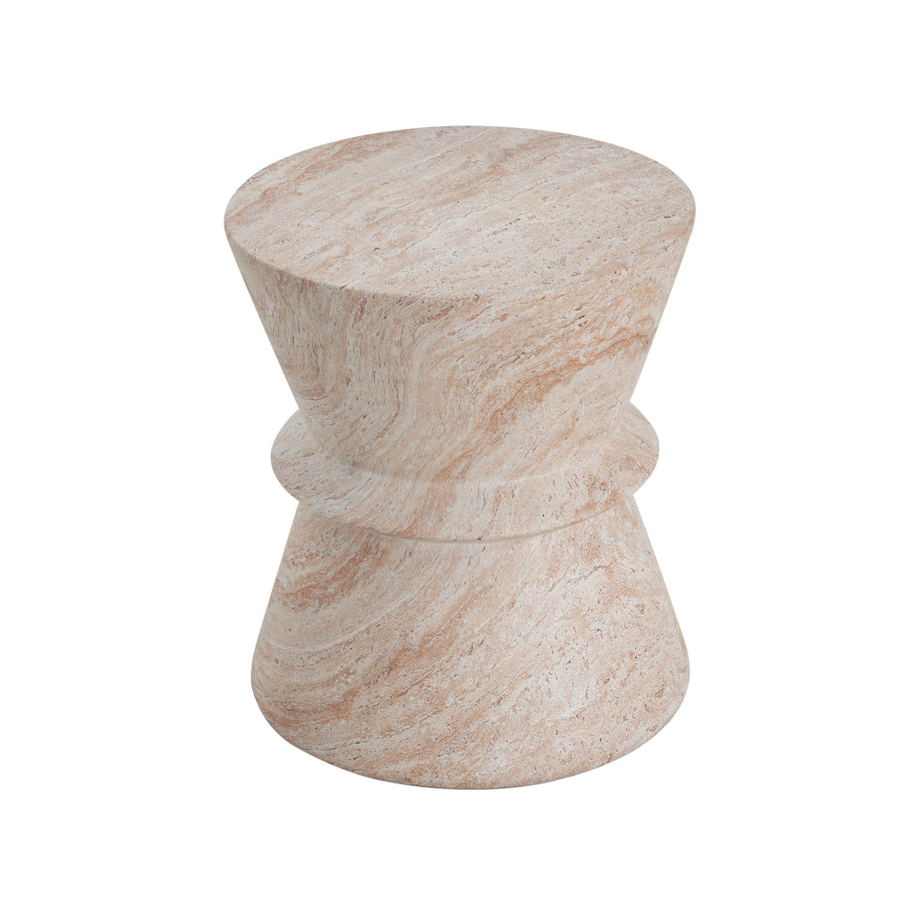 Outdoor Indoor Lightweight Concrete Side Table, Travertine Finish