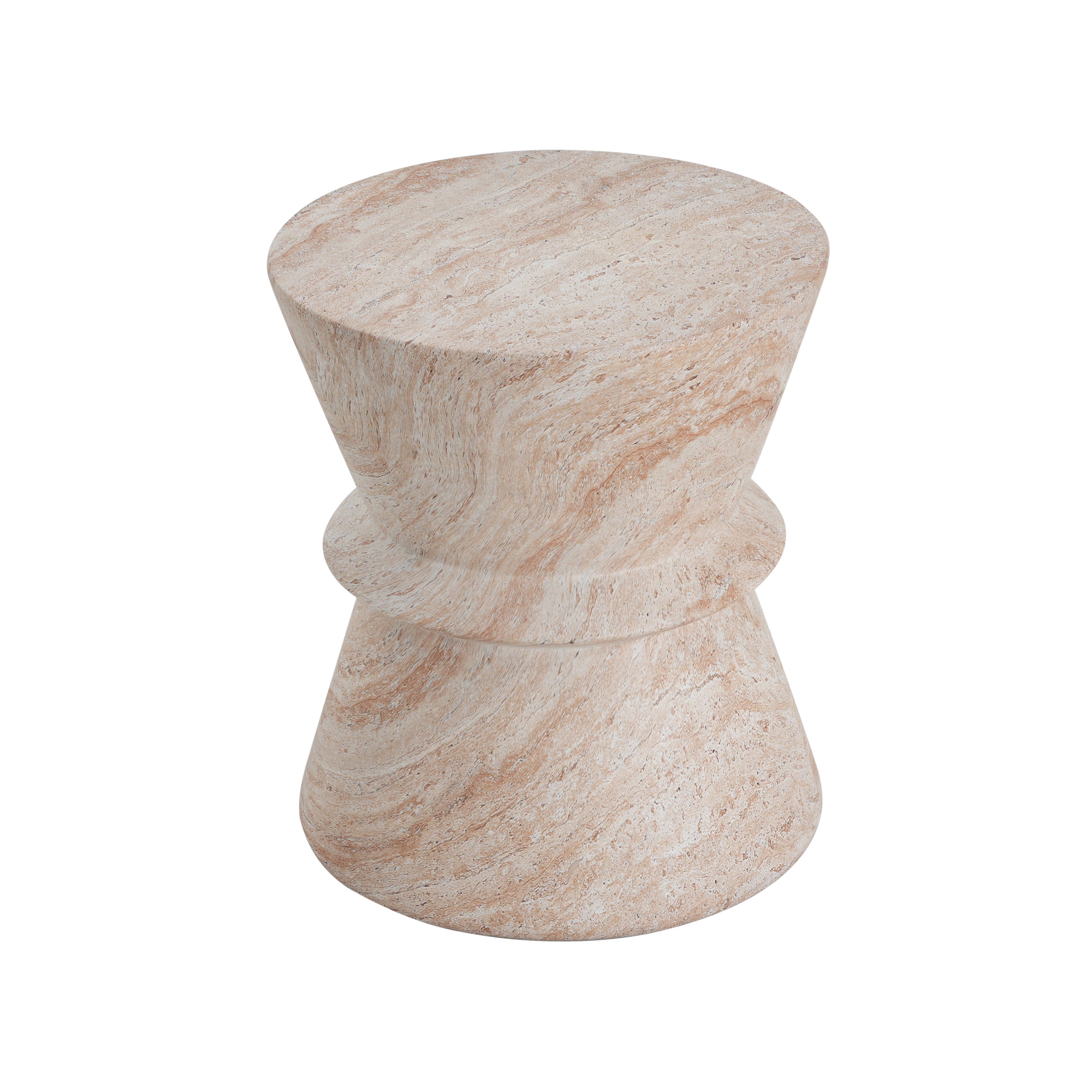 Outdoor Indoor Lightweight Concrete Side Table, Travertine Finish