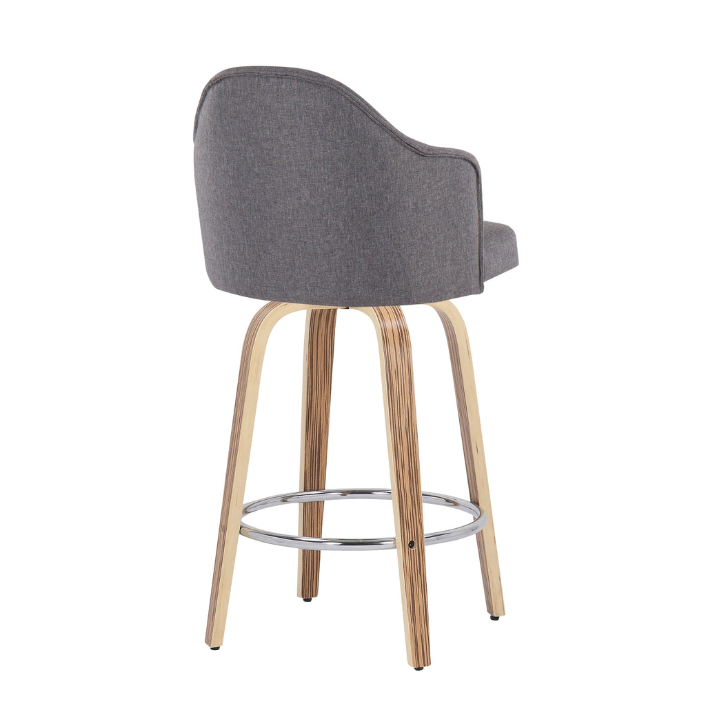 Mid-Century Modern Fixed-Height Counter Stool with Zebra Wood Legs