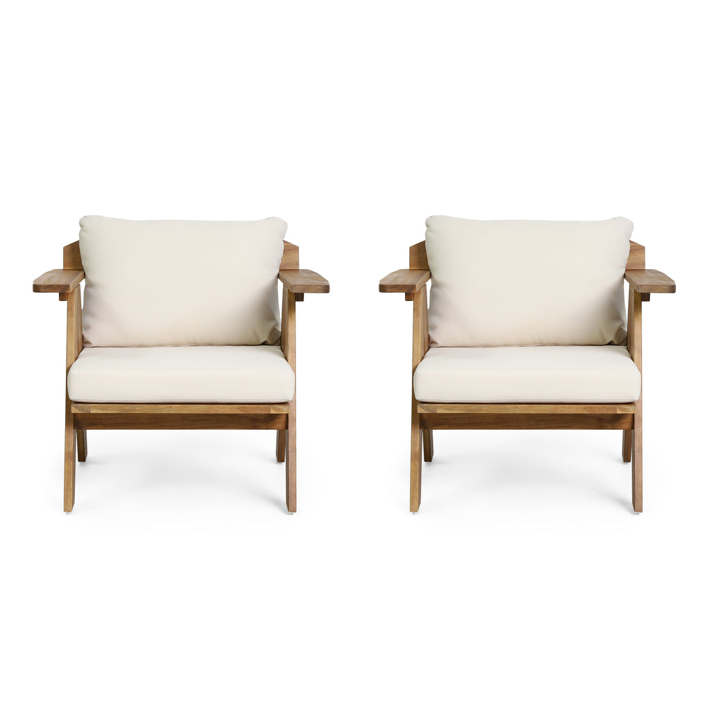 Outdoor Acacia Wood Club Chairs with Cushions (Set of 2)