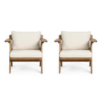 Outdoor Acacia Wood Club Chairs with Cushions (Set of 2)