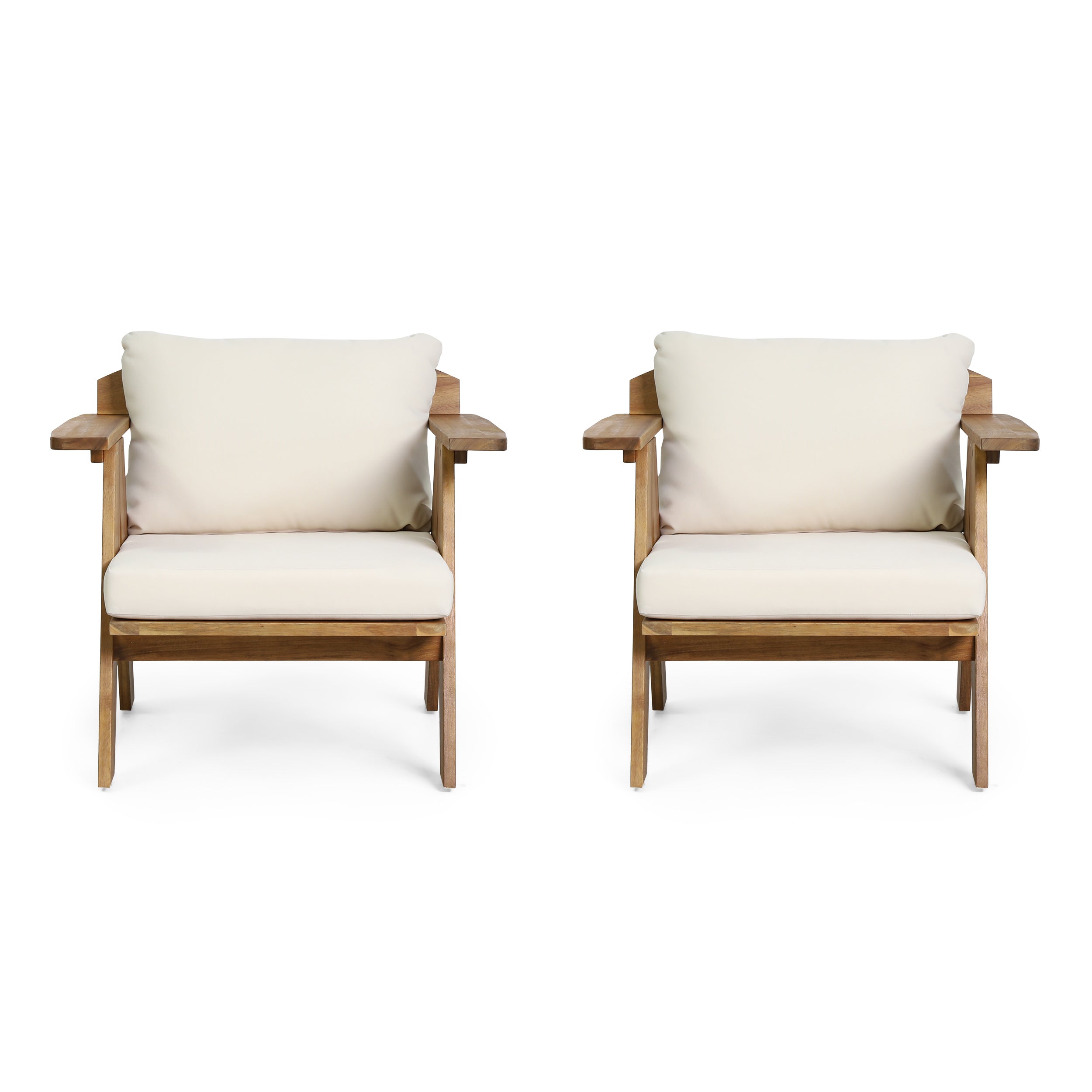 Outdoor Acacia Wood Club Chairs with Cushions (Set of 2)