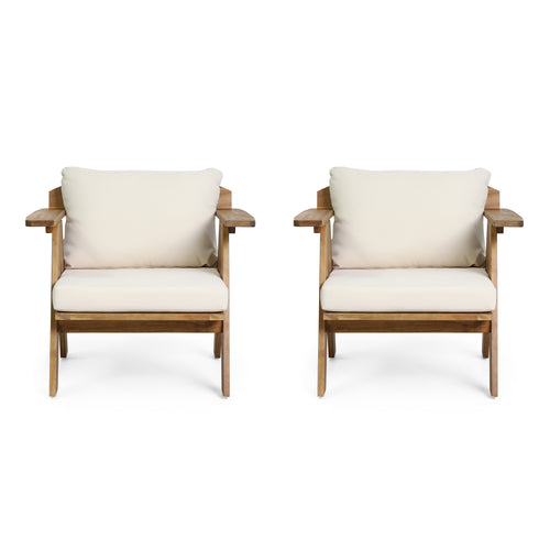 Outdoor Acacia Wood Club Chairs with Cushions (Set of 2)